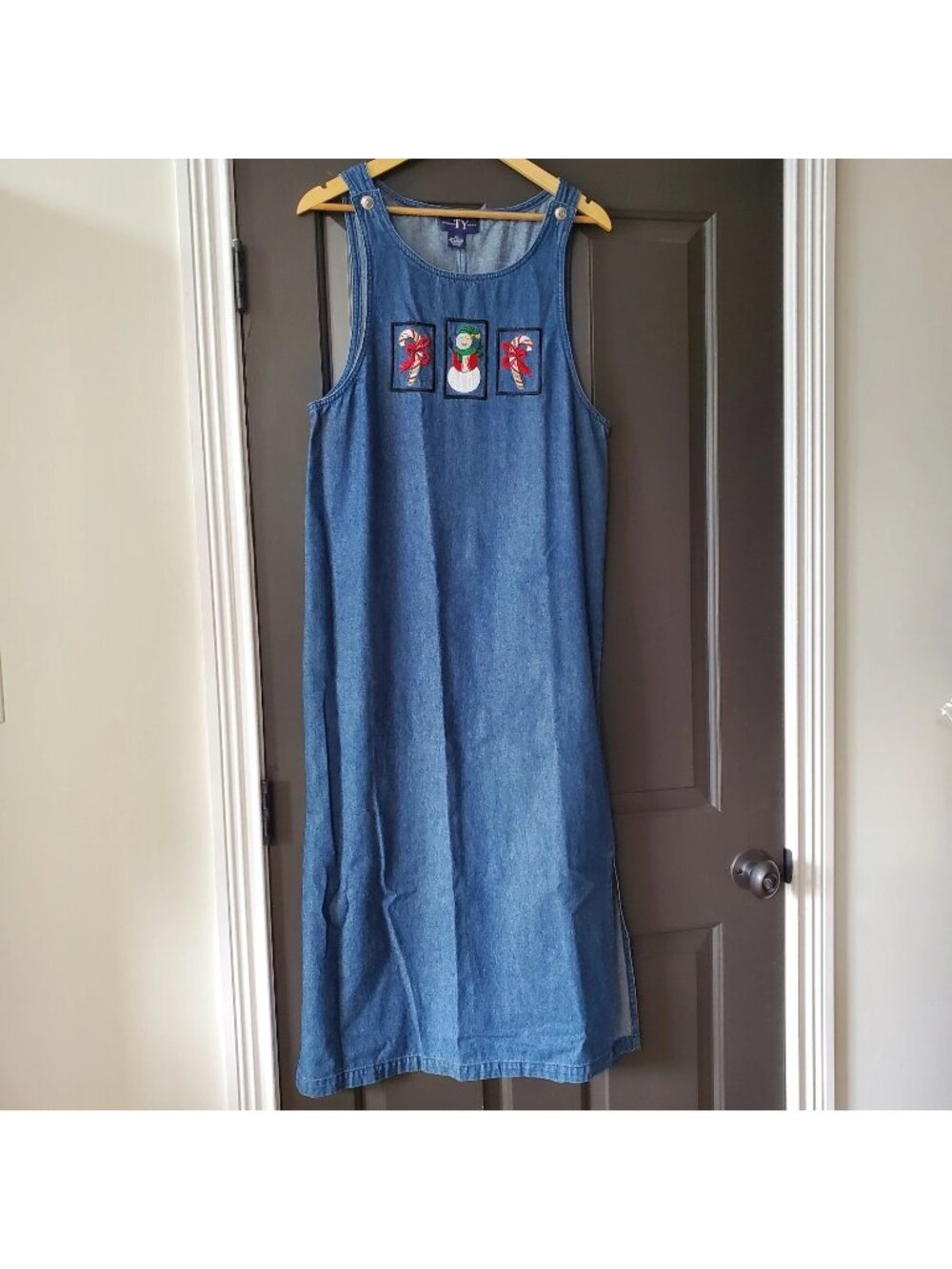 Vintage Blue Denim Maxi Dress Size 10 Christmas Holiday Cotton Grandma Cottage
